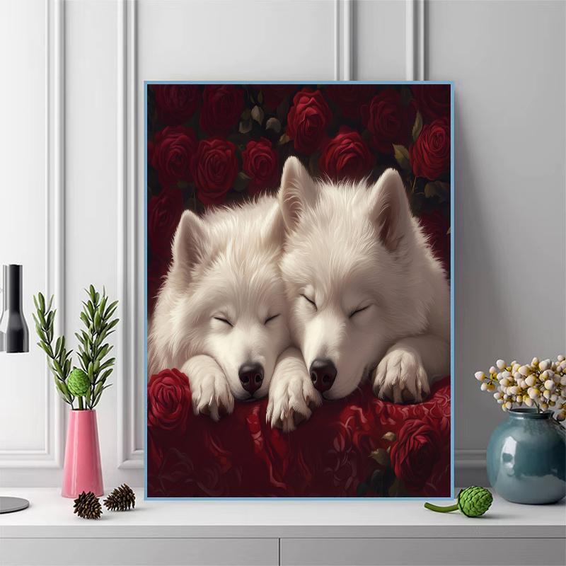 Samoyed and roses Pattern 3pcs 100% Round Full Drill 5D DIY Diamond Painting Embroidery Cross Stitch Rhinestone Décor