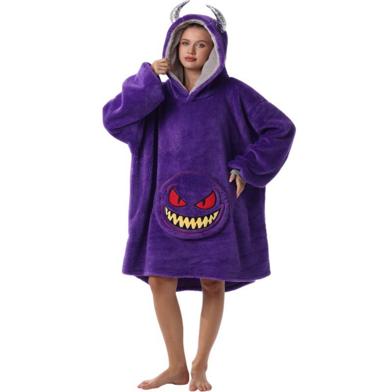 Женский носимый плед-халат с капюшоном, оверсайз, зимний теплый флисовый свитшот-плед, мужская толстовка с капюшоном, толстый флисовый плед с рукавами и карманом