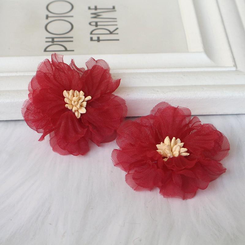 10 шт. 5 см плиссированные цветы из шифоновой ткани с сердцевиной для DIY аксессуаров для волос, шляп, повязки на голову, украшения свадебного платья