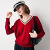 Women's V-neck Color-Block Pure Cashmere Sweater