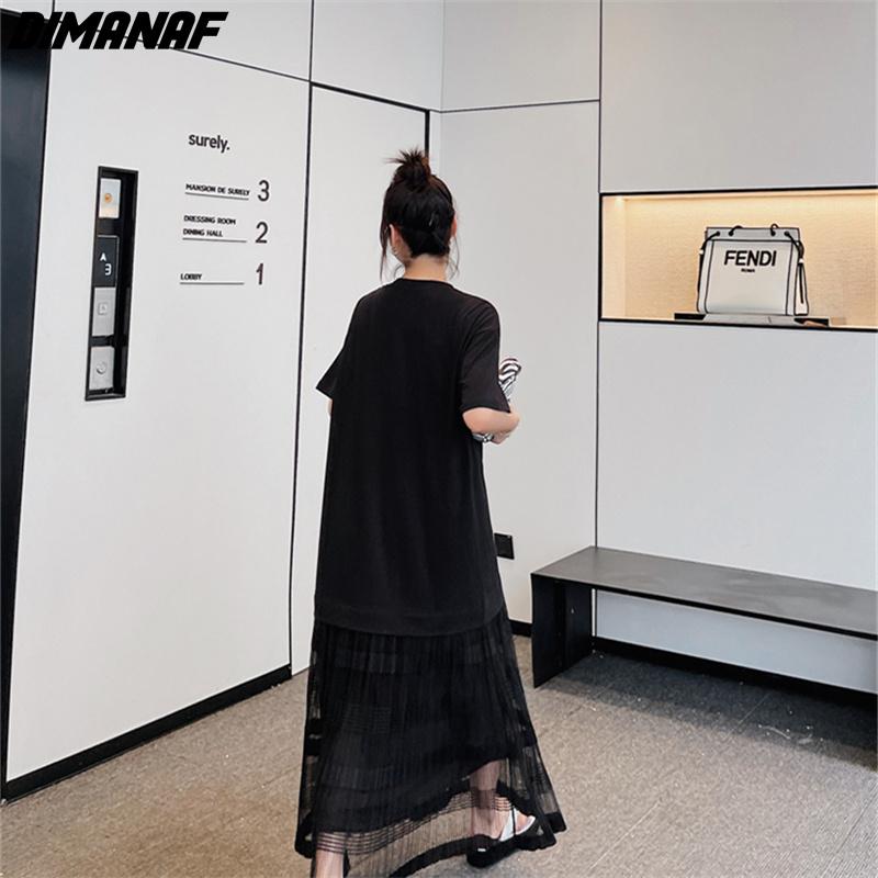 Dimanaf Женское длинное платье Лето Плюс Размер Модная Сетка Черное Свободное Повседневное Oversize