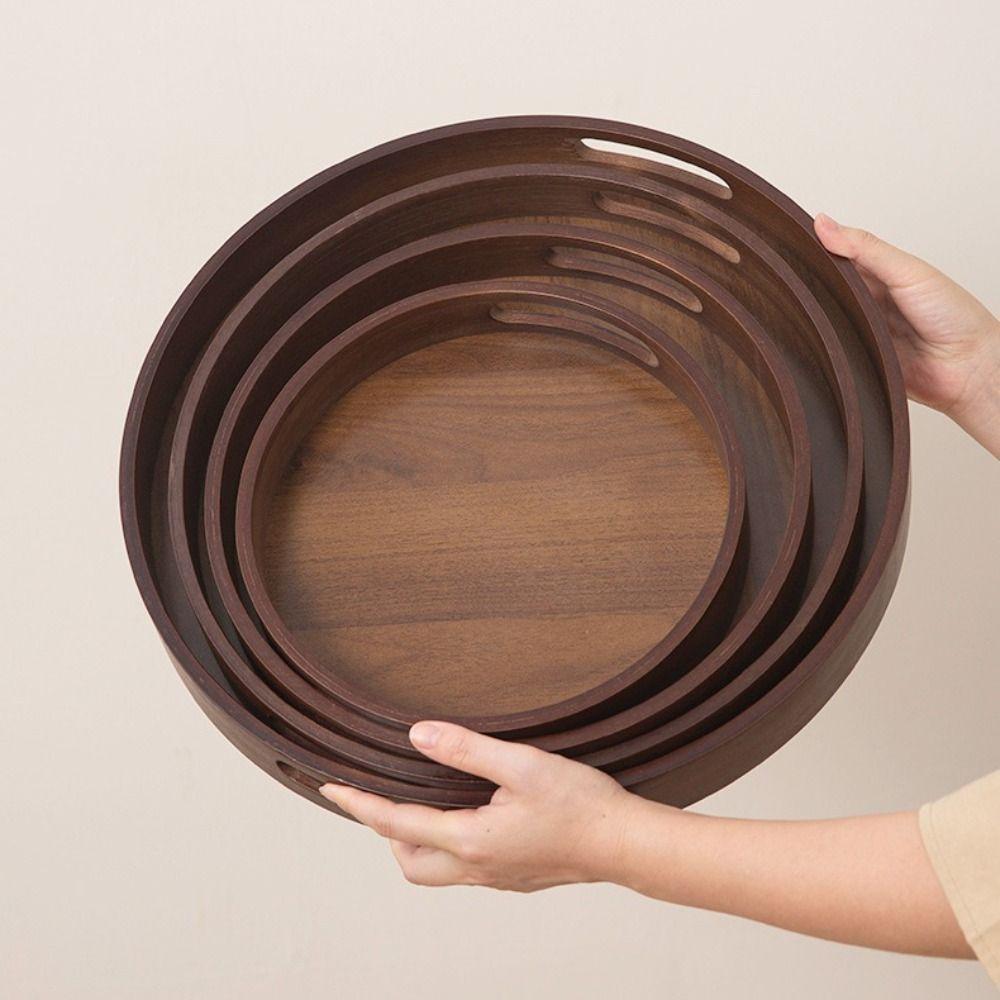 Walnut Color Food Storage Trays Round Dessert Pallet Decorate Tray Bamboo Wooden Tray Kitchen