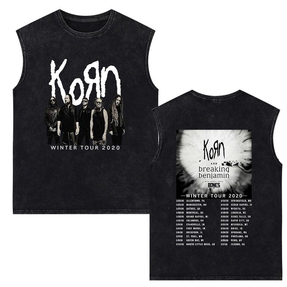 Футболка жилет Korn Music Concert Rock Band World Tour для мужчин, металлическая готика, свободные винтажные потертые майки