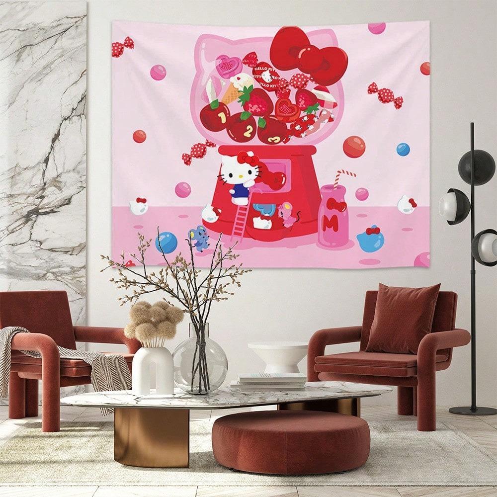 Тканый гобелен с принтом Sanrio Hello Kitty, мультяшный, милый, для декора стены в спальне, гостиной, общежитии, квартире