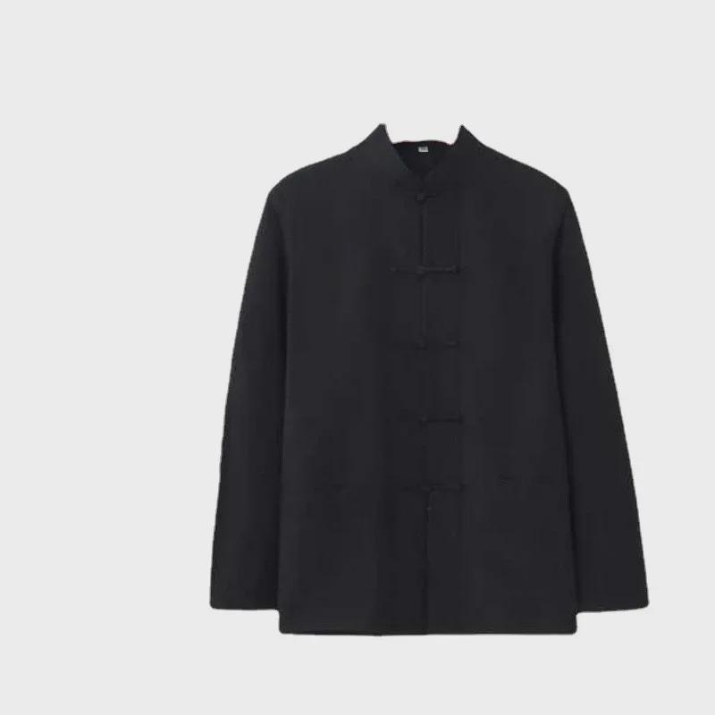 Мужской костюм Тан с длинными рукавами, верхняя часть ханьфу - традиционный хлопковый древний стиль для мужчин пожилого и среднего возраста