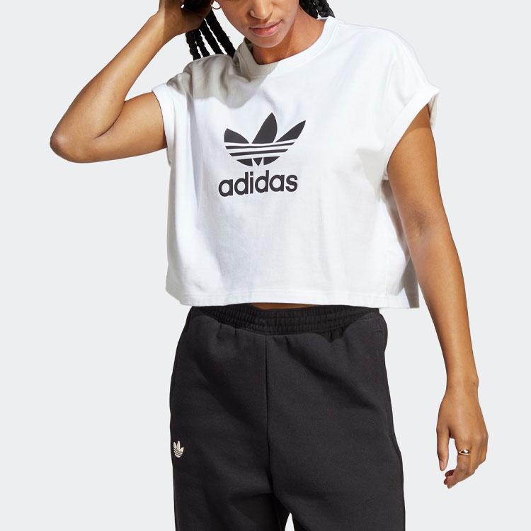 adidas Оригиналы Adicolor Classics трилистник с логотипом и круглым вырезом, свободная футболка с короткими рукавами, женские топы, белые IC5467