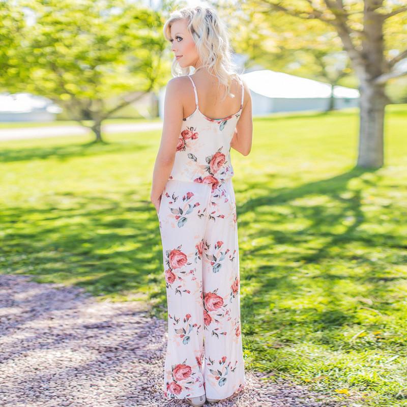 Floral Women Summer Long Wide Leg Pants Strappy Casual Beach Jumpsuit Romper Us