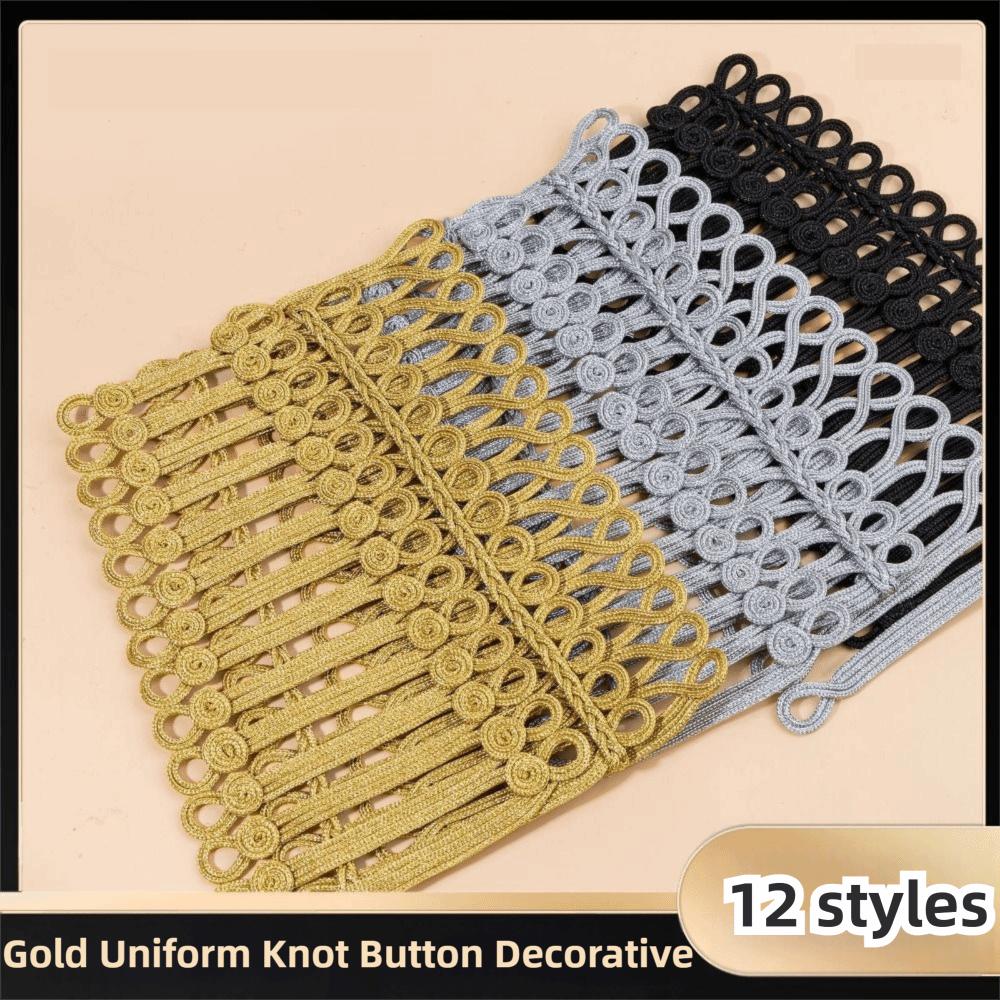 Trapezoidal Uniform Knot Button Baroque Cord Embroidery Applique Sew on Patch Dance Costume