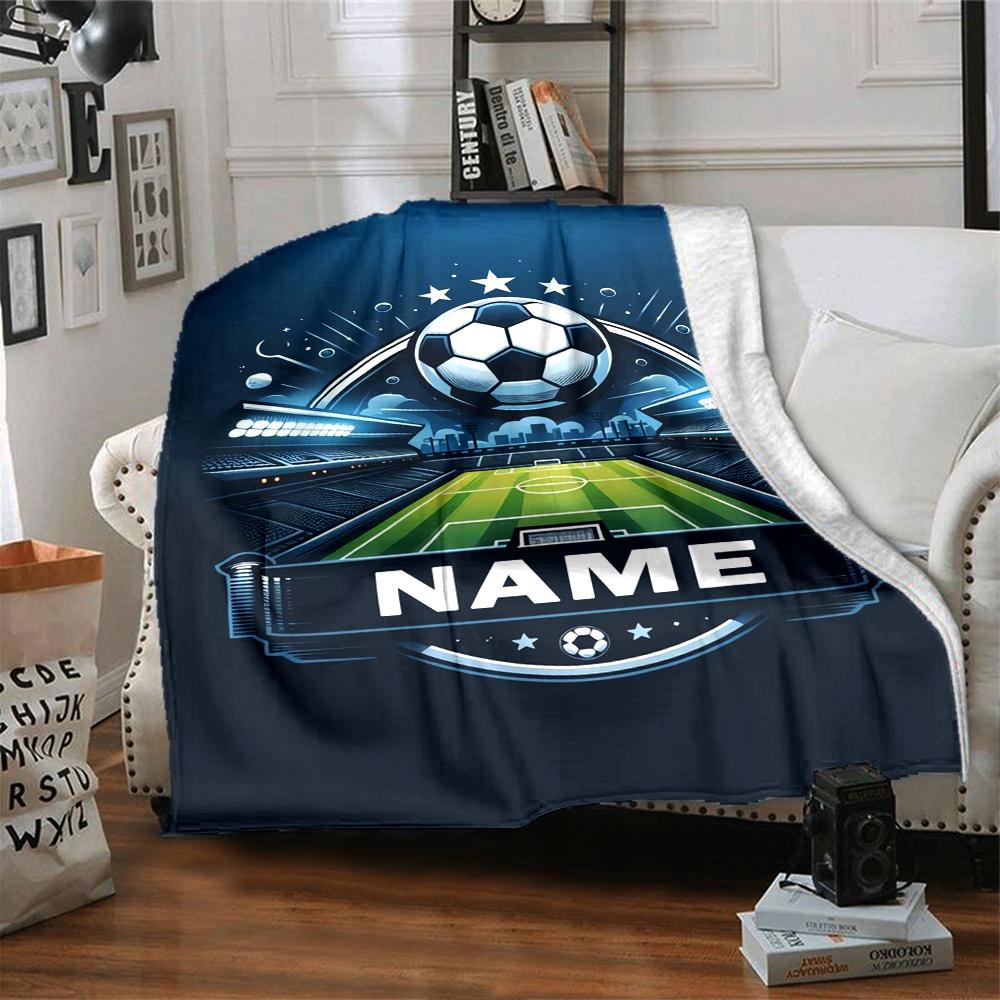 Custom Name Soccer Theme Printed Blanket - Perfect for Couch, Bed, Travel & Outdoor Use | Machine Washable, Cozy & Durable.