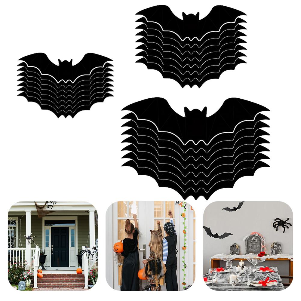 LED Halloween 3D Lighted Bats Battery Powered PVC Wall Decor Light Halloween Spider Atmosphere Lamp for Stairs Bedroom Window