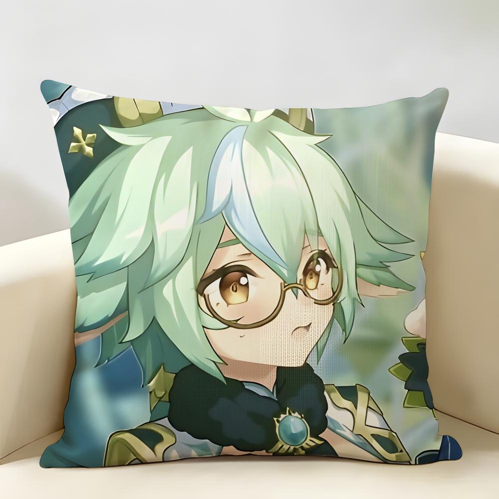Sucrose Genshin Game Cushion Cover Natural Linen Organic Fabric DoubleSided Printing Room Sofa Decor Pillow Case