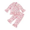 Kids Girls Pajamas Set Heart Print Long Sleeves Shirt and Elastic Pants for Loungewear Sleepwear