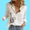 Женская модная блузка с длинным рукавом, женская стойка с принтом, повседневная рубашка из хлопка и льна на пуговицах