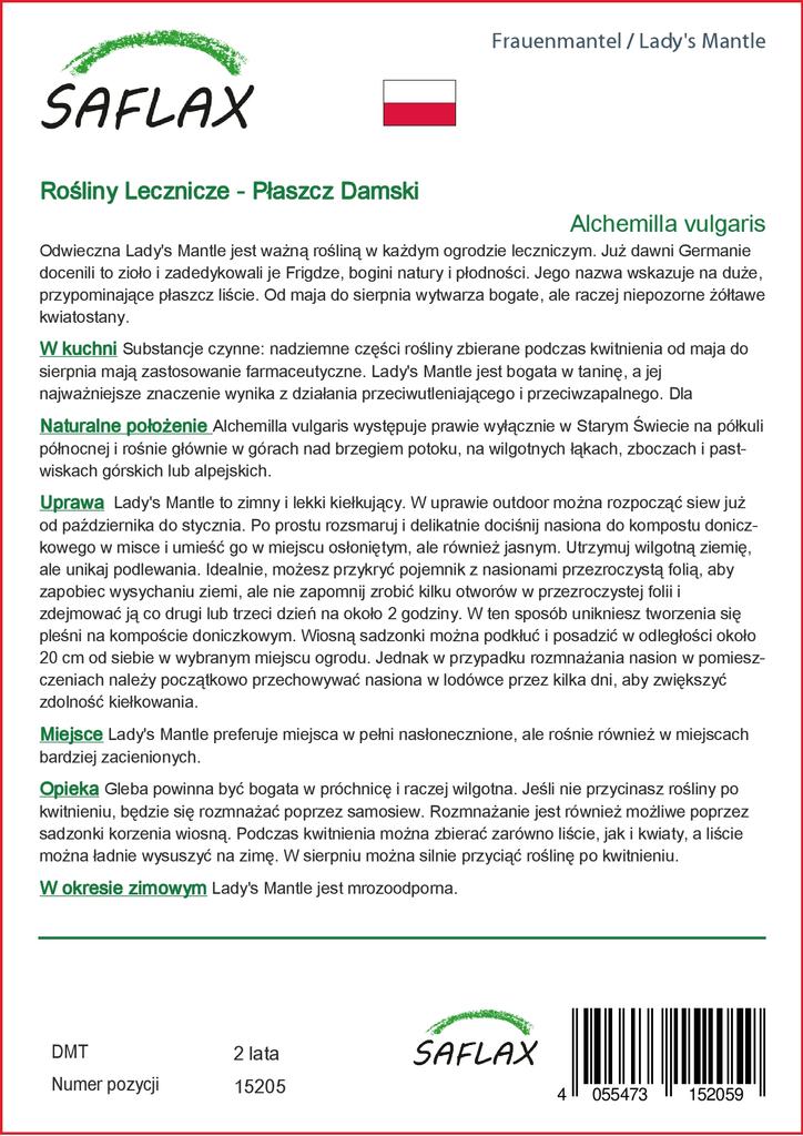 SAFLAX Garden in the Bag - Манжетка дамская - 100 семян - С субстратом в подходящем пакете - Alchemilla vulgaris