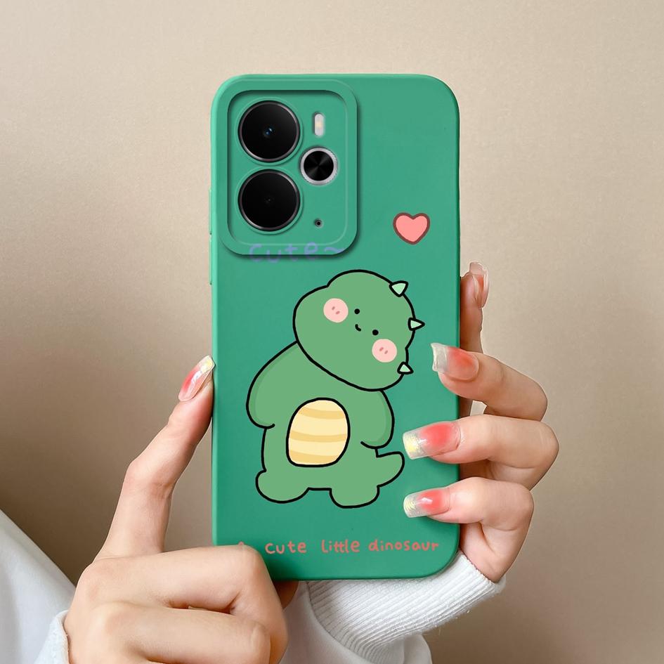Cover Case For Oppo Realme 14T 14 14X Narzo 10 30 60 P3 C75x A5 Pro Cute Cartoon Dinosaur Pattern Liquid Silicone Anti Fingerprint Shell For Oppo Capa