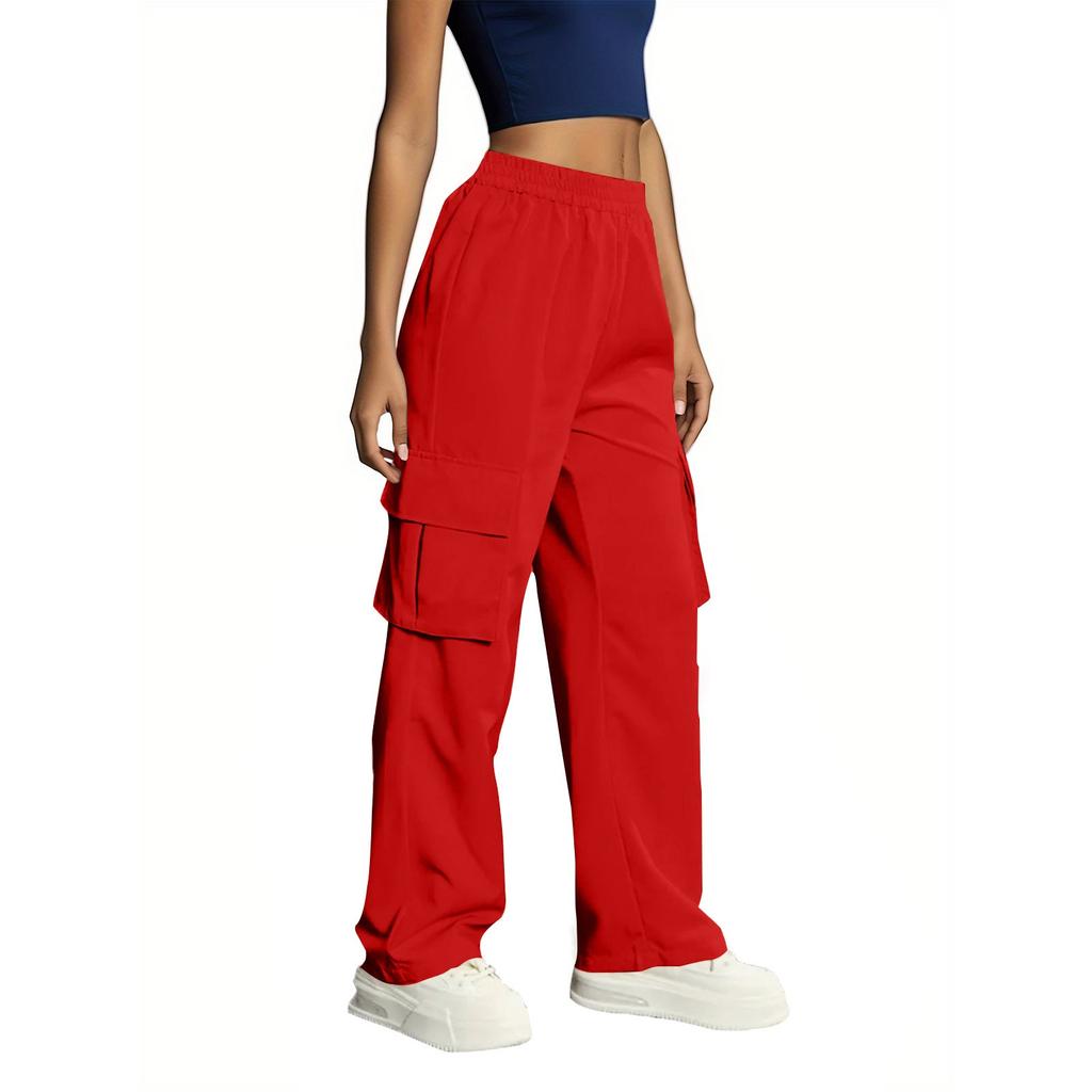 Женские модные повседневные спортивные однотонные брюки-карго с высокой талией и карманами-флипами