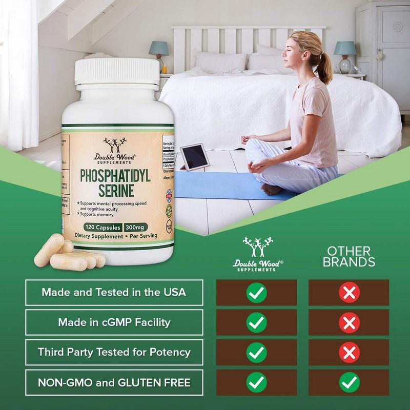 Порошок фосфатидилсерина, пищевая добавка для мозга, эффективность, профилактика деменции, высокое содержание 300 мг, запас на 60 дней, 120 таблеток, 3 упаковки