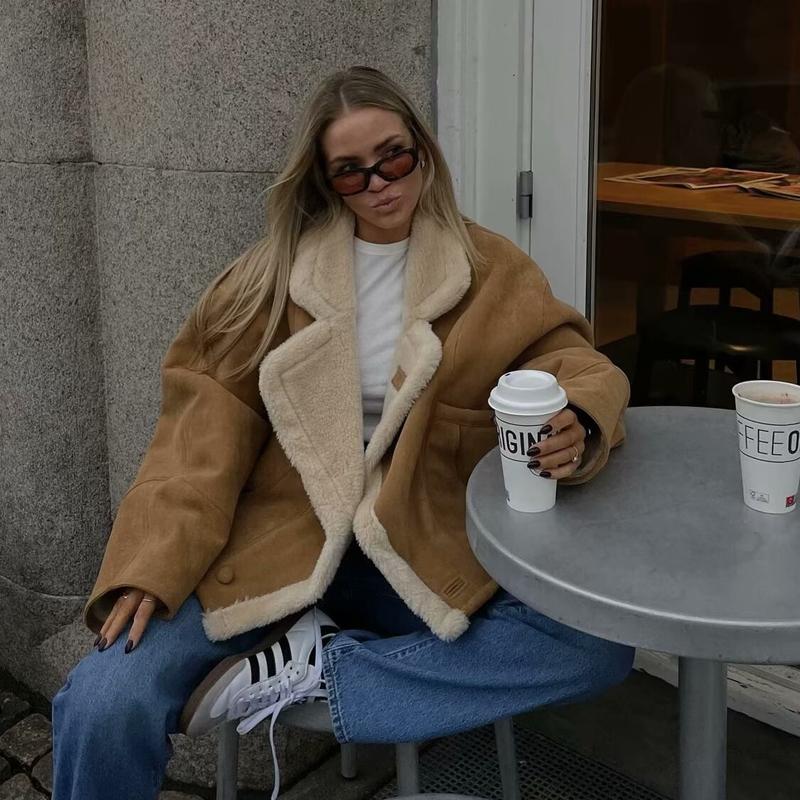 Женское пальто Осень и Зима Новая женская мода Свободное и теплое Ретро пальто из овечьей шерсти