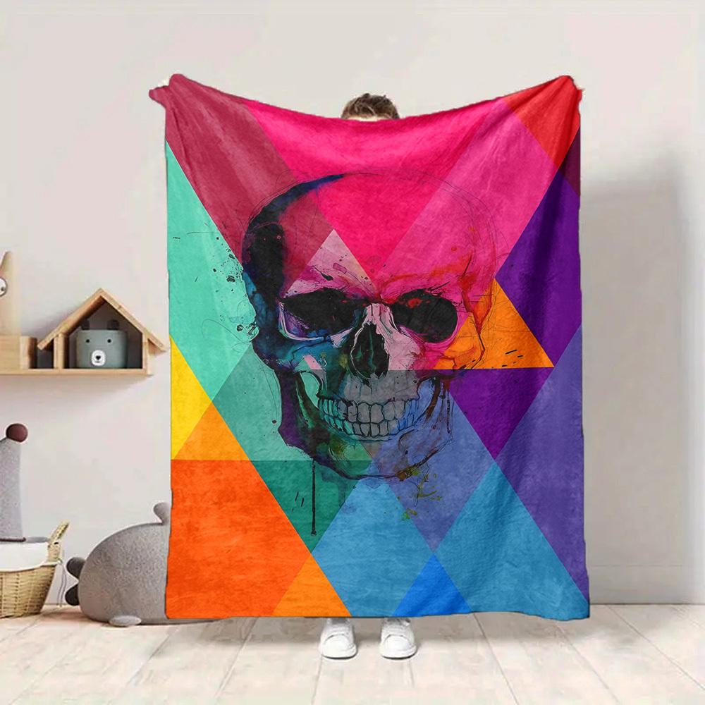 1pc Skull Spectrum Blanket, Lightweight Flannel Throw Blanket For Sofa, Bed, Travel, Camping, Living Room, Office, Couch, Chair, And Bed