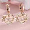 Female A-Z 26 Letter Heart Flower Hoop Earrings Yellow Gold White Zircon Wedding Jewelry For Women