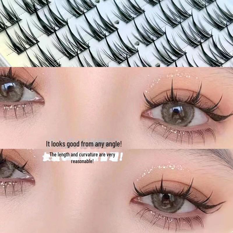 Накладные ресницы Mengji Shangpin с двойными заостренными пшеничными ушками - сегментированные натуральные тонкие стержневые ресницы из комиксов Lazy Trilogy