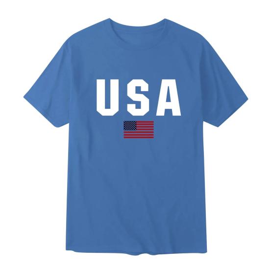 Men T-shirt Round Neck Short Sleeve Slim Fit Tee Shirt USA Pattern Versatile Tee Tops Running Fitness Tops Daily Wear