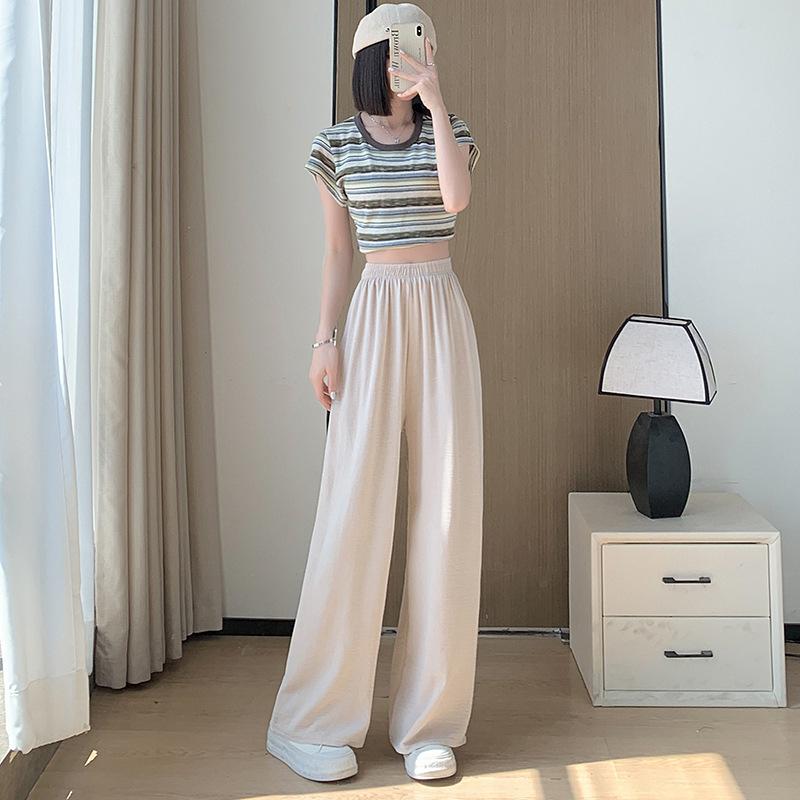 Breathable Pants, High Waisted Casual Straight Leg Pants, Spring and Autumn Wide Leg Pants