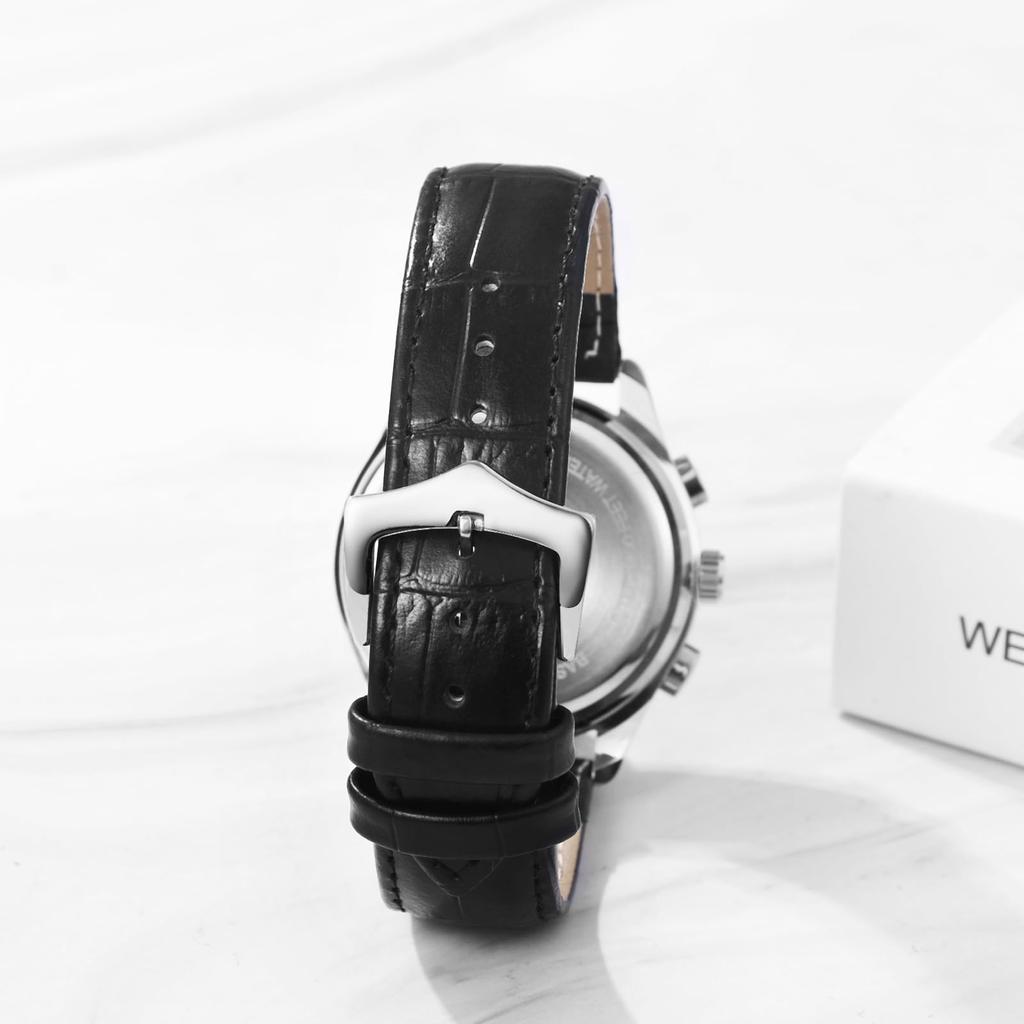 Genuine Leather Strap Calendar Roman Alphabet Luminous Analog Starry Sky Waterproof Leather Belt Simple Stylish Quartz Black Fashion Accessories