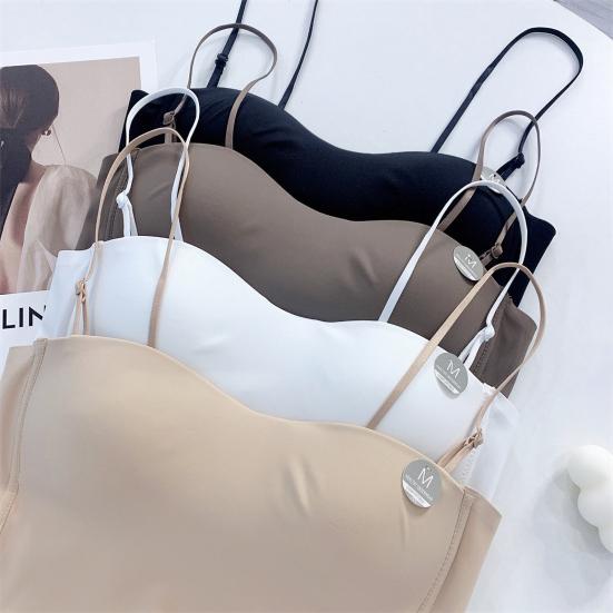 Yousheng Ice Silk Sling Vest with Chest Pad Adjustable Straps Beautiful Back Camisole Top Elastic Fabric Bottoming Tops