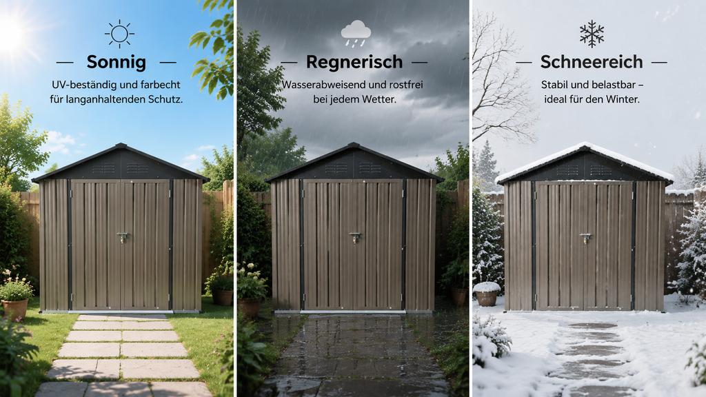Metal Garden Shed 6x4 ft with Apex Roof in Brown-Black as Outdoor Storage. The shed is equipped with an integrated floor frame. Floor area: 1.95 m².