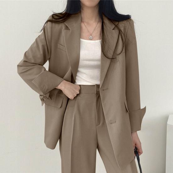Женский комплект из 2 шт./компл., пальто, брюки, формальный деловой стиль, однобортный кардиган с длинным рукавом и воротником-стойкой, высокая талия, широкие брюки, однотонные брюки