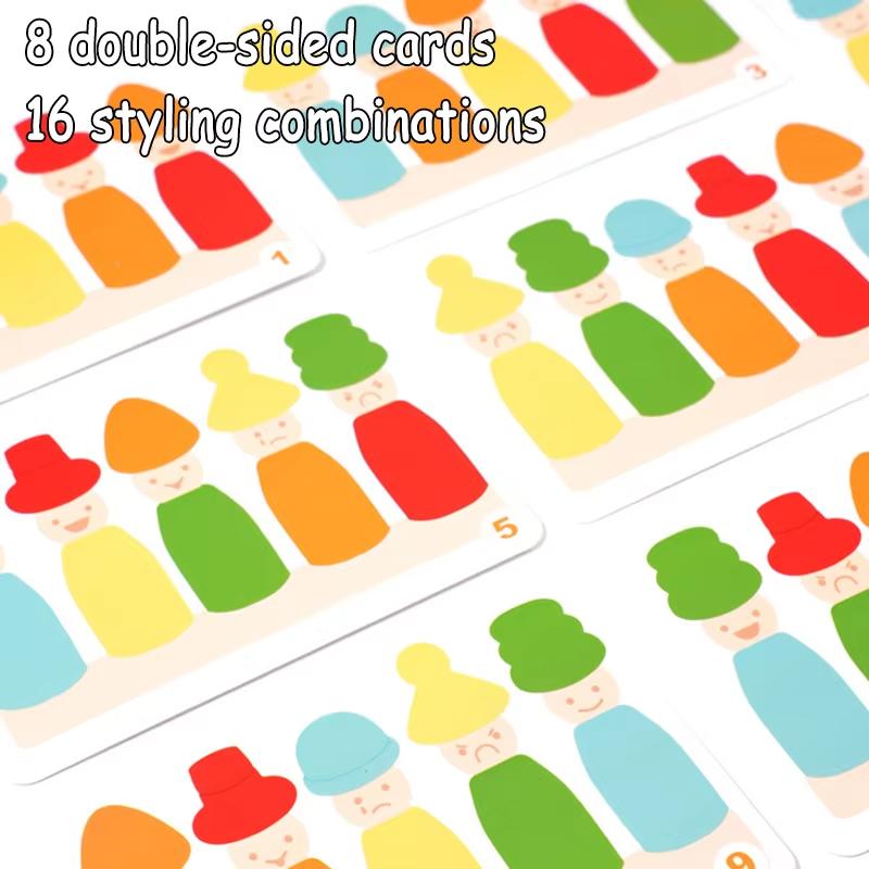 Kids Color Shape Stacked Matching Game Montessoris Wooden Toys Fine Motor Skills Puppet Hat Face Match Creative Educational Toys
