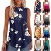 Women's Round Neck Floral Print Vest Versatile Loose Hem Sleeveless T-Shirt Top