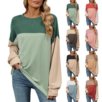 Женская толстовка с круглым вырезом и длинными рукавами в повседневном стиле, свободная толстовка с плотным покрытием, топ с длинными рукавами соответствующего цвета