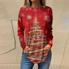 Women's Clothing Snowflake Christmas Tree Print Pullover Round Neck Long Sleeve T-shirt Festive Casual Loose Top