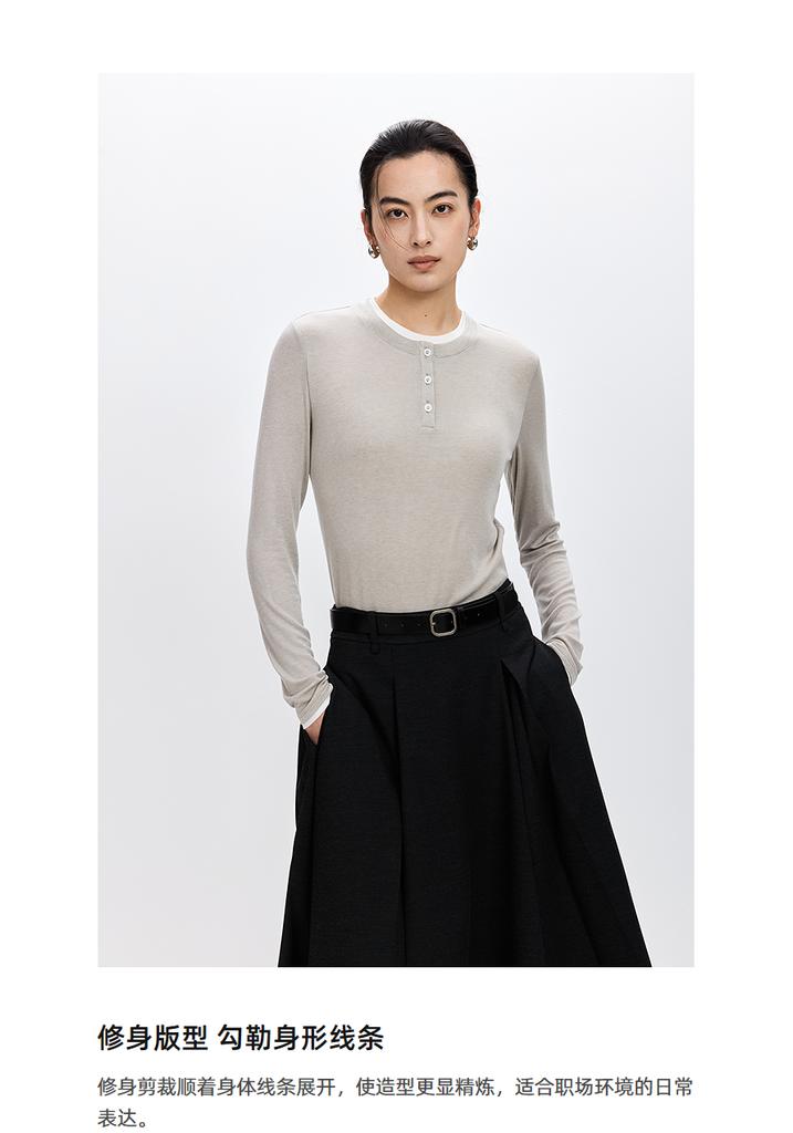 LILY Henry collar light colored T-shirt base shirt