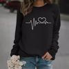 Casual Long-Sleeved Round Neck Heartbeat Print Sweatshirt for Women