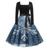 Women's Fashion Vintage Long Sleeve Square Neck Christmas Printed Evening Party Dresses Dresses
