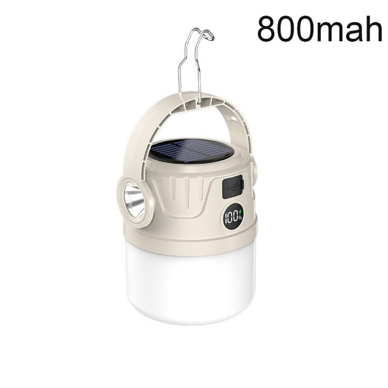 Long Endurance Camping Light Solar Powered Supports Type-C Charging Digital Display Outdoor Tent Light Emergency Light Hook