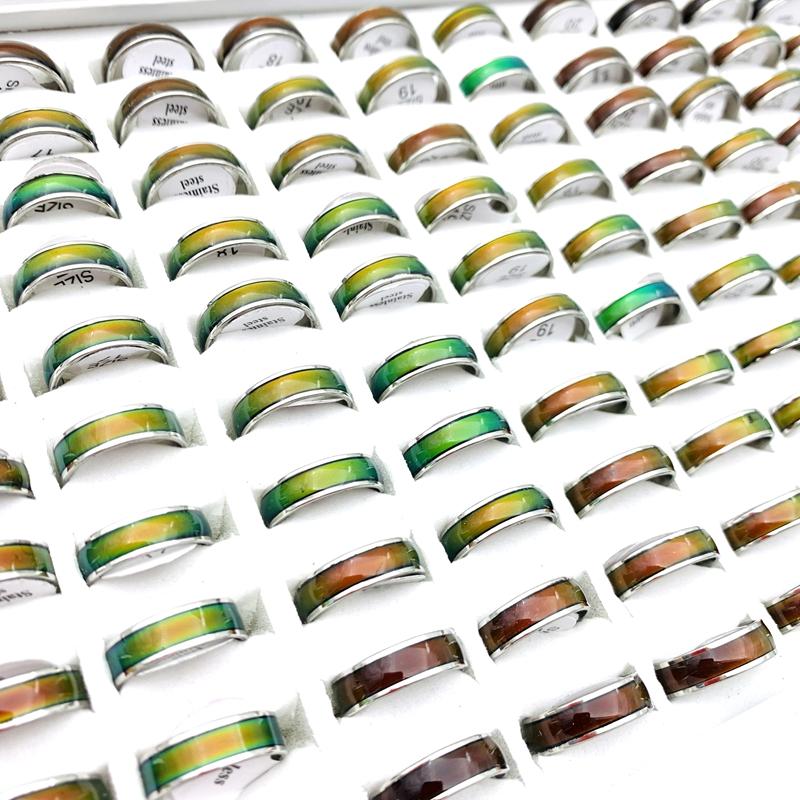 30 шт. Кольца из нержавеющей стали с изменением цветовой температуры, модные украшения