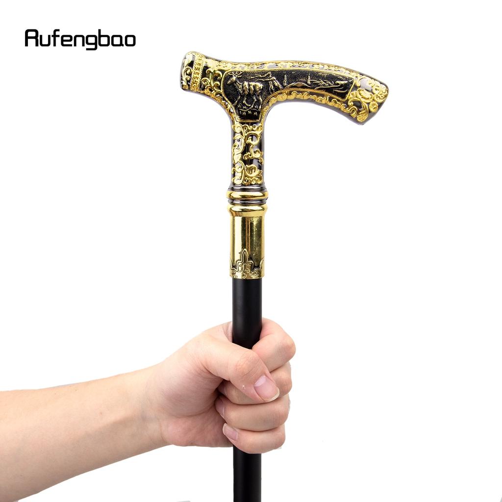Gold Black Luxury Deer Handle Walking Cane Fashion Decorative Walking Stick Gentleman Elegant Cosplay Cane Knob Crosier 90cm