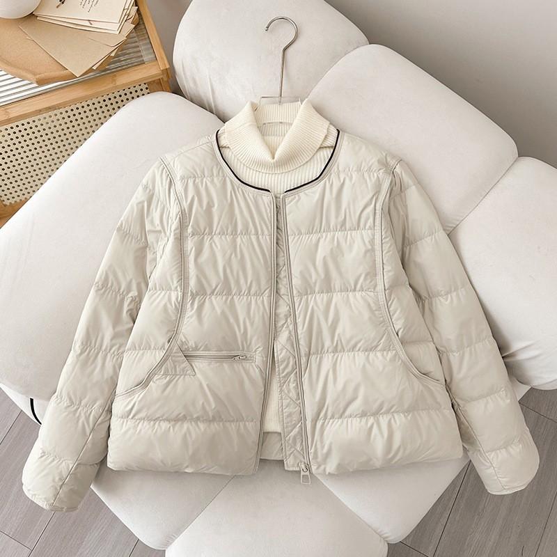 Womens Lightweight Puffer Jacket Solid Color Round Neck Loose Fit Casual College Style Winter Coat
