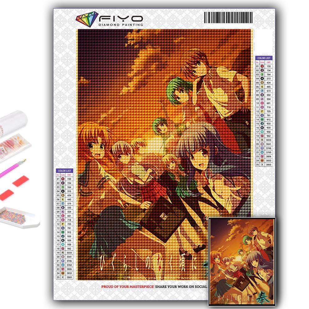 5D Алмазная картина Аниме Когда они плачут Хигураши DIY Алмазная вышивка Горный хрусталь Украшение дома
