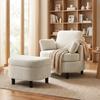 Armchair Lounge Chair with Storage Stool, Cushion Cream White