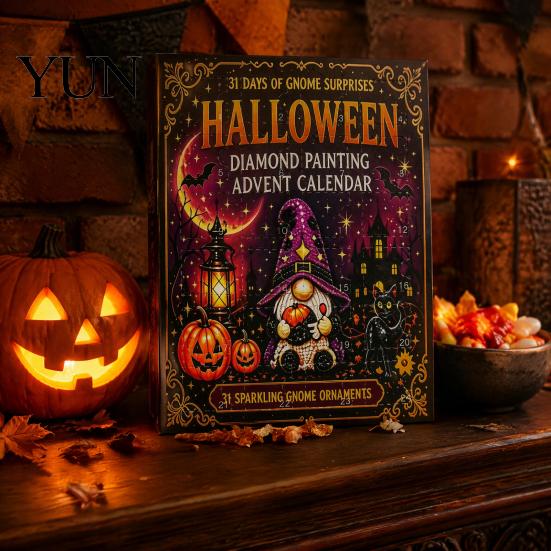Halloween Countdown Box 24-Day Gnome Advent Calendar, Diamond Style Acrylic Ornament Set with Holiday Gift for Kids Theme, Hanging Decor Tree Window,