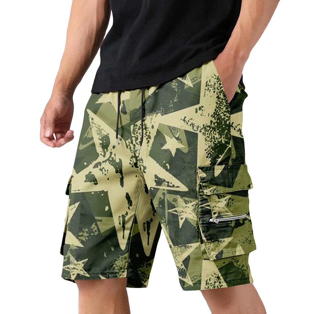 Men's Camouflage Cargo Shorts with Drawstring Waist Adjustable Fit Multi-Pocket Utility Workwear Outdoor Casual Shorts