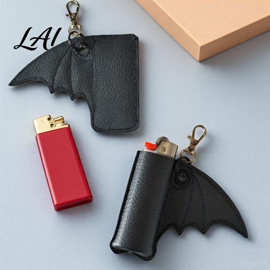 Igniter Cover Pendant Gothic Bat Case Keychain Punk Faux Leather Holder Portable Sleeve Pouch for Backpack Halloween Keychain