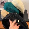 Hollowed Out Weave Hat Paillette Crochet Knitted Cap Elegant Sequin Beret Hat Women