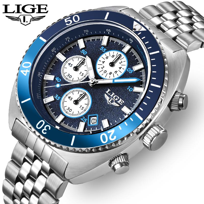 LIGE Модные мужские часы Лучшие роскошные творческие кварцевые часы Светящиеся водонепроницаемые спортивные часы с хронографом