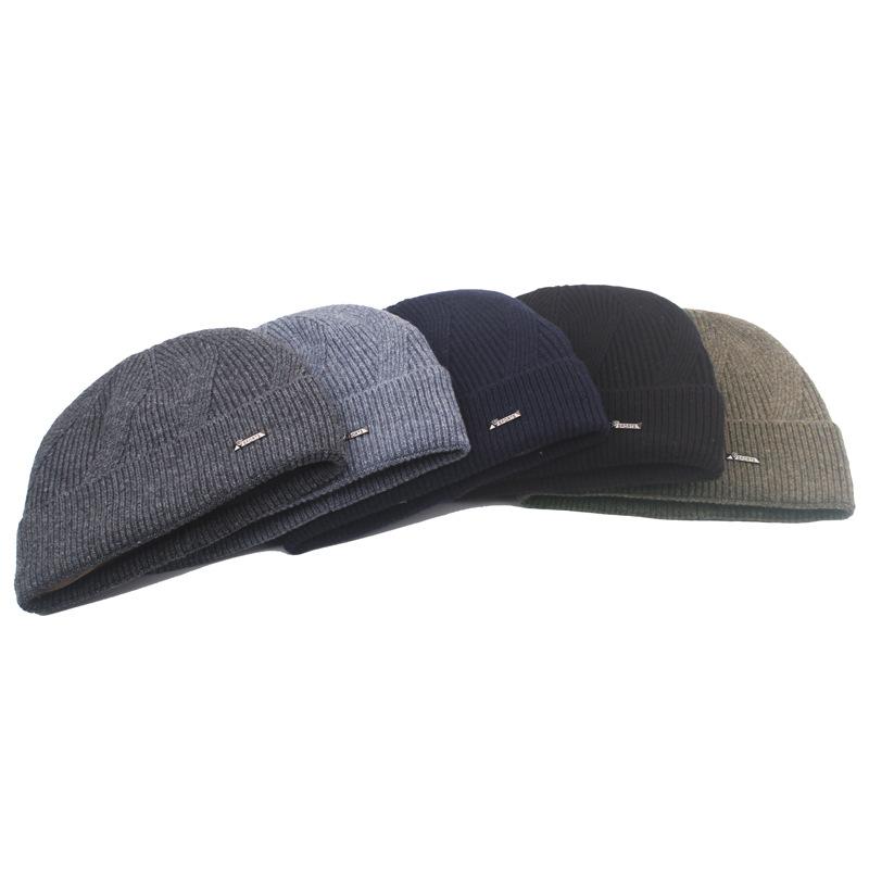 Шерстяная шапка, мужская зимняя шапка Skullies, британская вязаная шапка, однотонная шерстяная шапка, двухслойная бархатная шапка